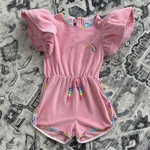 Lola + THE BOYS Pink Kids Romper with Rainbow Embroidery